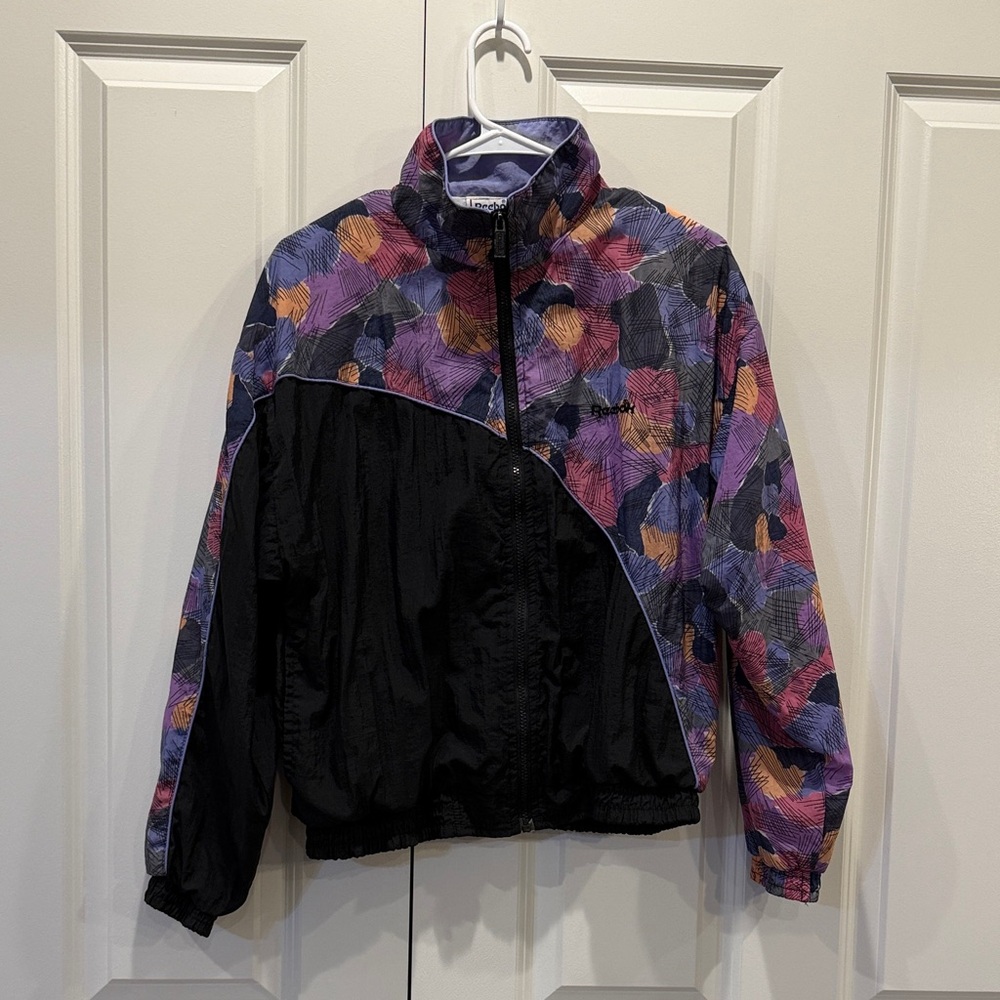 Vintage Reebok Women's Colorful Patterned Bomber Jacket